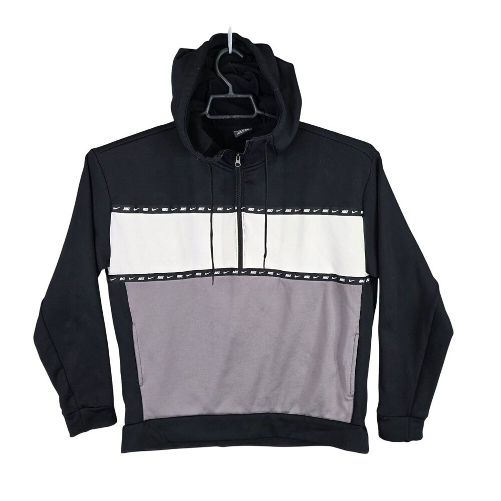 Womens Nike Black Gray & White Colorblock Pullover 1/2 Zip Hoodie Drawstring S